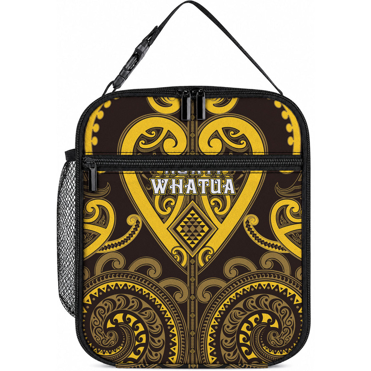 Aotearoa Ngati Whatua Lunch Bag Maori Tribal Pattern LT05 10.2 × 8.3 × 4.3 inch Yellow - Polynesian Pride