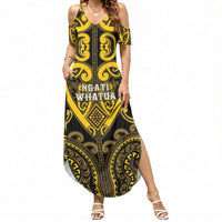 Custom Aotearoa Ngati Whatua Summer Maxi Dress Maori Tribal Pattern LT05 Women Yellow - Polynesian Pride