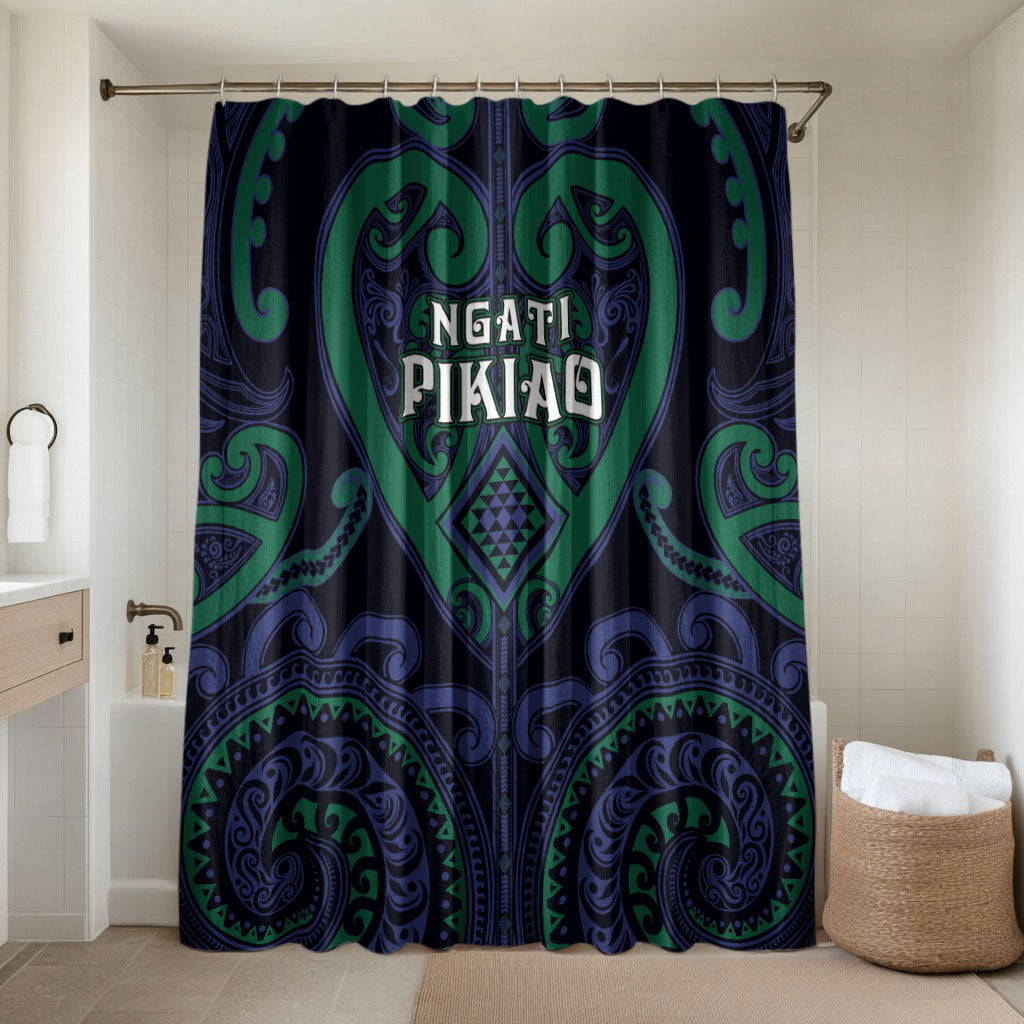 Aotearoa Ngati Pikiao Bathroom Set Maori Tribal Pattern LT05 Shower Curtain Only Green - Polynesian Pride