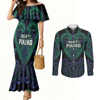 Custom Aotearoa Ngati Pikiao Couples Matching Mermaid Dress and Long Sleeve Button Shirt Maori Tribal Pattern LT05 Green - Polynesian Pride