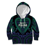 Custom Aotearoa Ngati Pikiao Kid Hoodie Maori Tribal Pattern LT05 Hoodie Green - Polynesian Pride