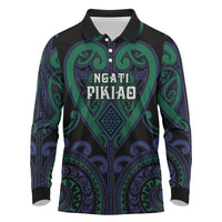 Custom Aotearoa Ngati Pikiao Long Sleeve Polo Shirt Maori Tribal Pattern LT05 Green - Polynesian Pride