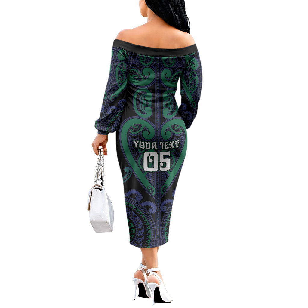 Custom Aotearoa Ngati Pikiao Off The Shoulder Long Sleeve Dress Maori Tribal Pattern LT05 - Polynesian Pride