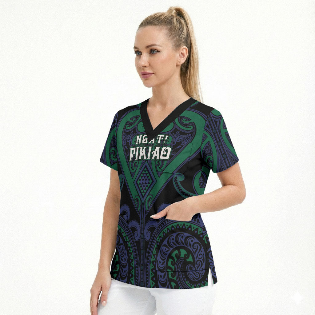 Custom Aotearoa Ngati Pikiao Scrub Top Maori Tribal Pattern LT05 - Polynesian Pride