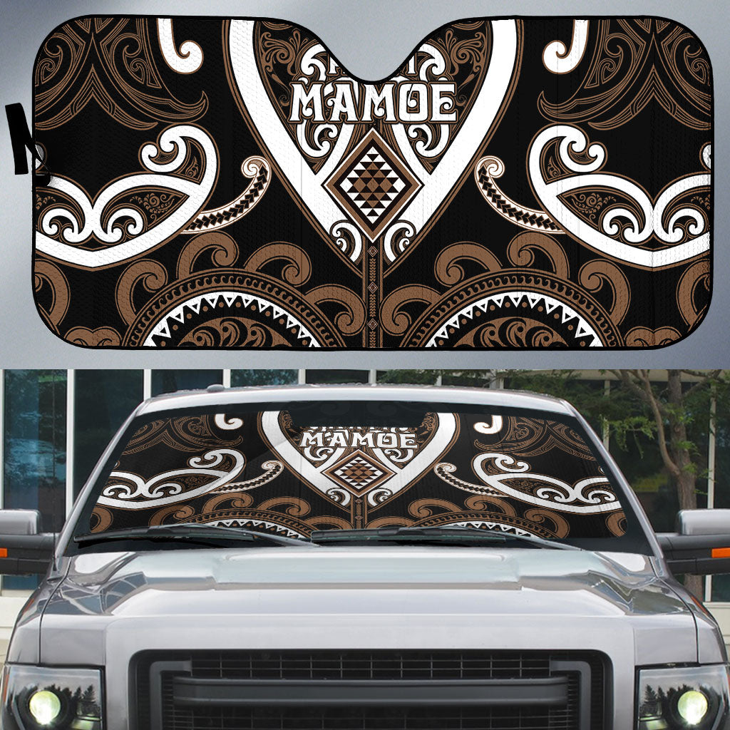 Aotearoa Kati Mamoe Auto Sun Shade Maori Tribal Pattern LT05 Brown - Polynesian Pride