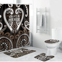 Aotearoa Kati Mamoe Bathroom Set Maori Tribal Pattern LT05 Bathroom Set (4 pcs) Brown - Polynesian Pride
