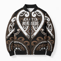 Custom Aotearoa Kati Mamoe Bomber Puffer Jacket Maori Tribal Pattern LT05 Unisex Brown - Polynesian Pride