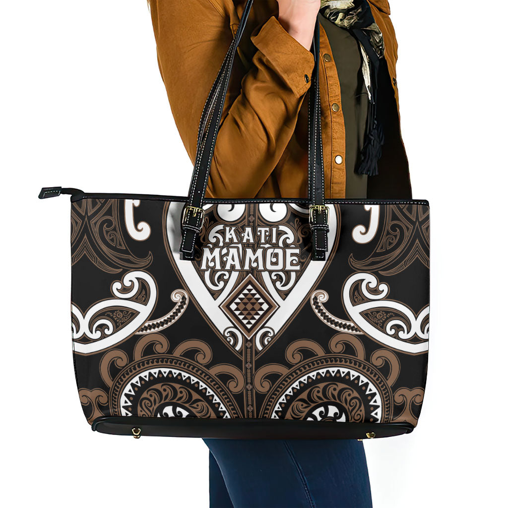 Aotearoa Kati Mamoe Leather Tote Bag Maori Tribal Pattern LT05 - Polynesian Pride