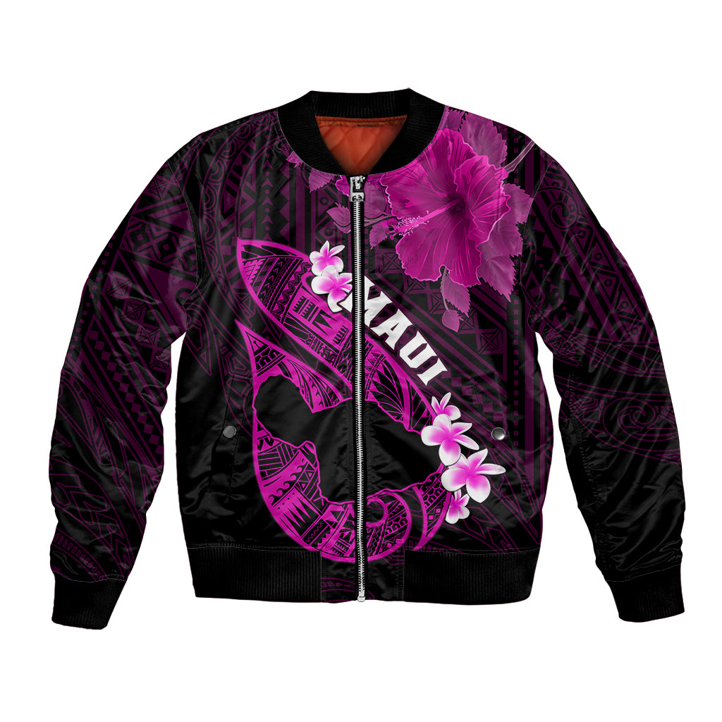 Hawaii Maui Bomber Jacket Polynesian Fish Hook Hibiscus Pink Version LT05 Unisex Pink - Polynesian Pride