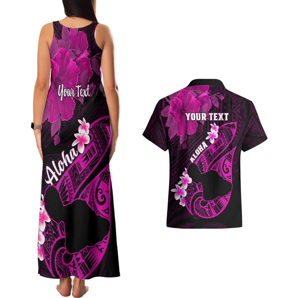 Personalized Hawaii Maui Couples Matching Tank Maxi Dress and Hawaiian Shirt Polynesian Fish Hook Hibiscus Pink Version LT05 - Polynesian Pride