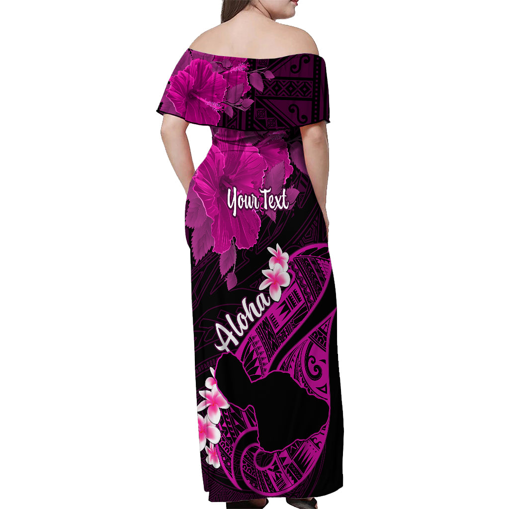 Personalized Hawaii Maui Off Shoulder Maxi Dress Polynesian Fish Hook Hibiscus Pink Version LT05 - Polynesian Pride