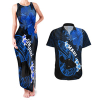 Hawaii Maui Couples Matching Tank Maxi Dress and Hawaiian Shirt Polynesian Fish Hook Hibiscus Blue Version LT05 Blue - Polynesian Pride