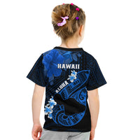 Hawaii Maui Kid T Shirt Polynesian Fish Hook Hibiscus Blue Version LT05 - Polynesian Pride