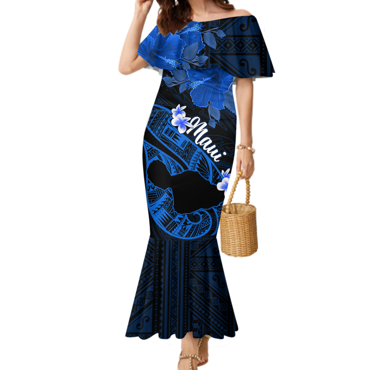 Hawaii Maui Mermaid Dress Polynesian Fish Hook Hibiscus Blue Version LT05 Women Blue - Polynesian Pride