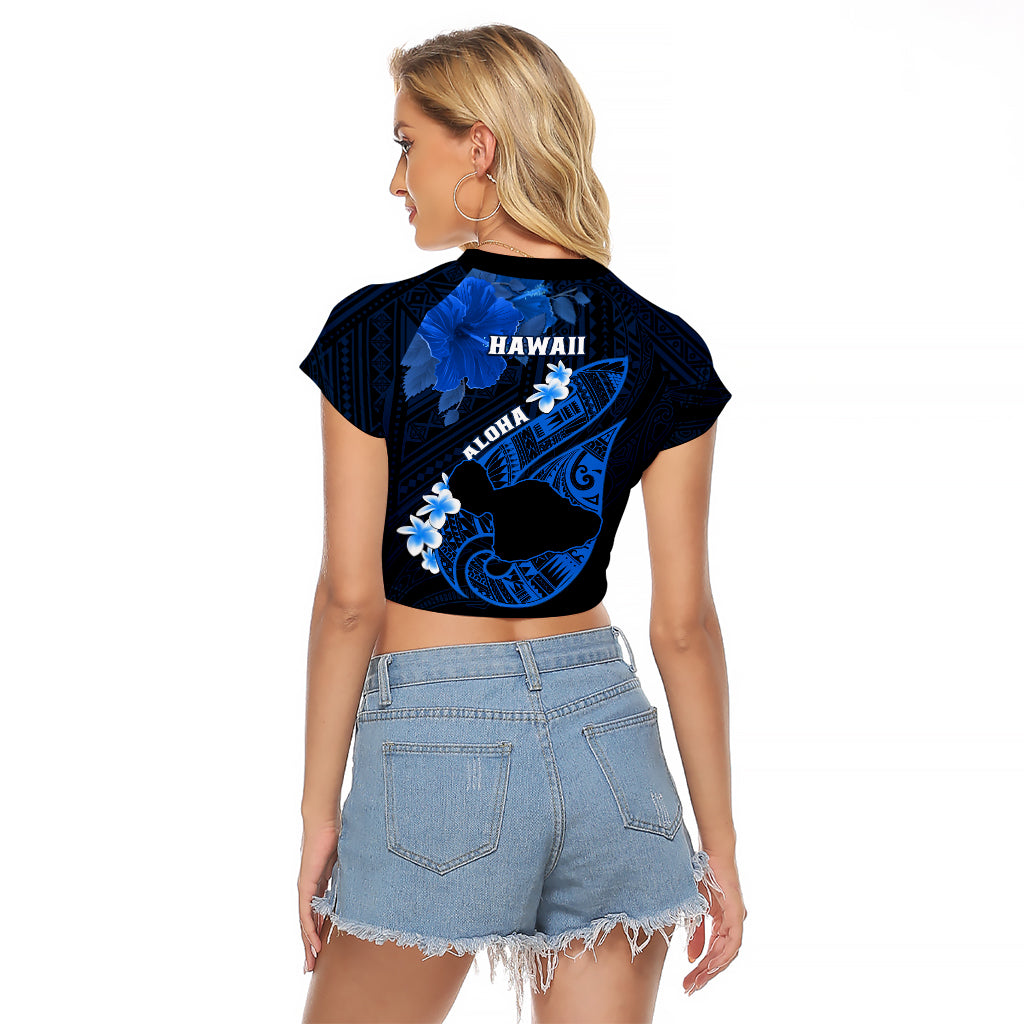 Hawaii Maui Raglan Cropped T Shirt Polynesian Fish Hook Hibiscus Blue Version LT05 - Polynesian Pride