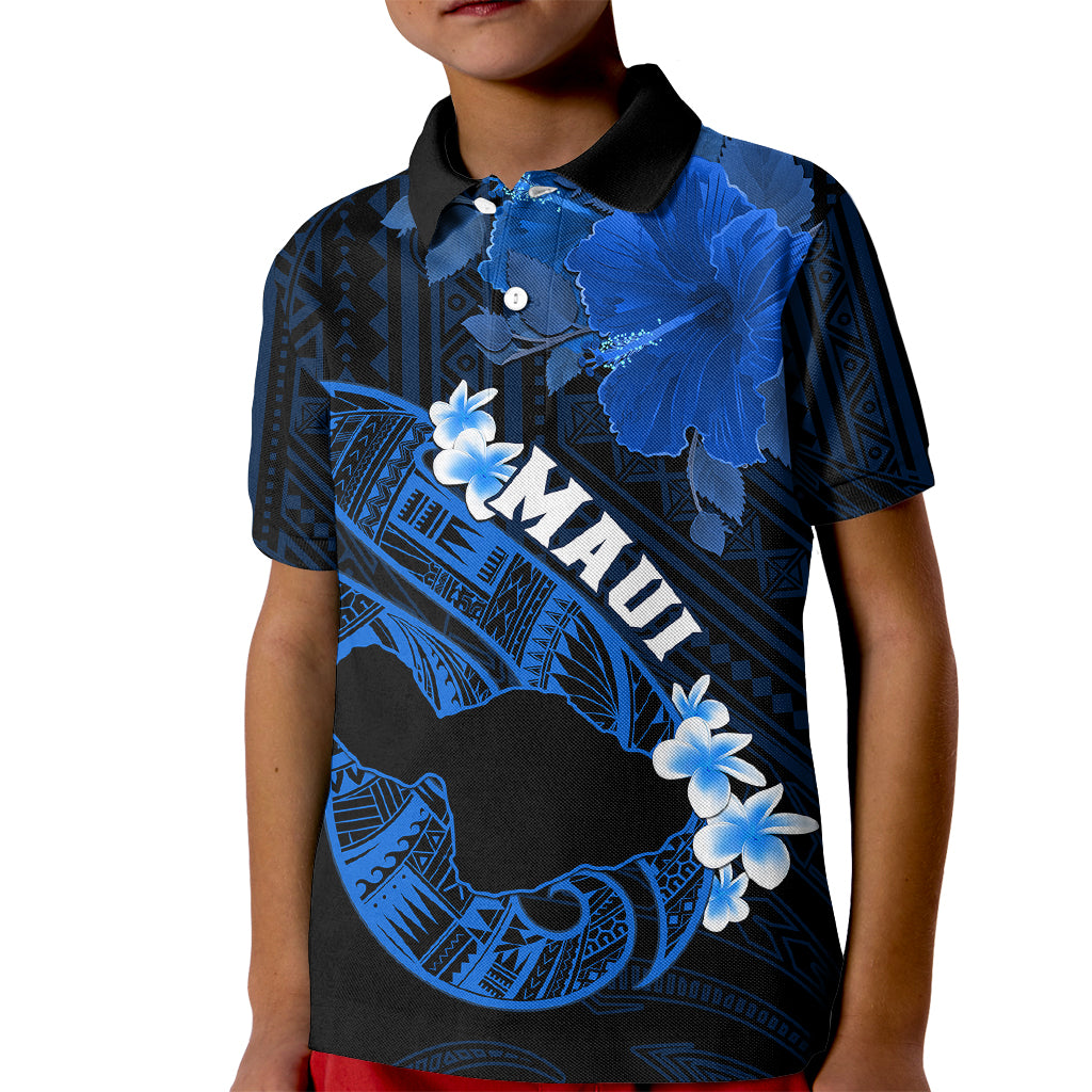 Personalized Hawaii Maui Kid Polo Shirt Polynesian Fish Hook Hibiscus Blue Version LT05 Kid Blue - Polynesian Pride