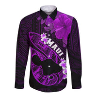 Hawaii Maui Long Sleeve Button Shirt Polynesian Fish Hook Hibiscus Purple Version LT05 Unisex Purple - Polynesian Pride