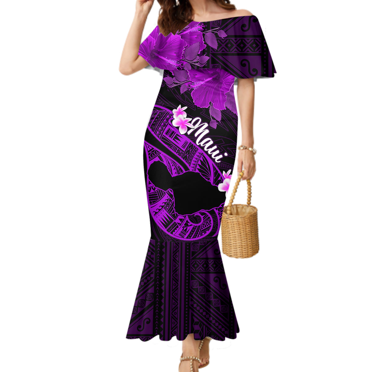 Hawaii Maui Mermaid Dress Polynesian Fish Hook Hibiscus Purple Version LT05 Women Purple - Polynesian Pride