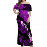 Hawaii Maui Off Shoulder Maxi Dress Polynesian Fish Hook Hibiscus Purple Version LT05 Women Purple - Polynesian Pride