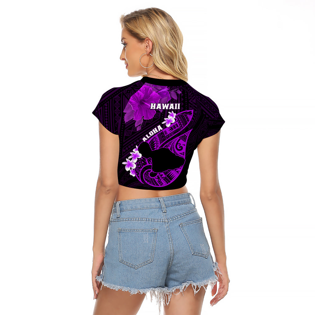 Hawaii Maui Raglan Cropped T Shirt Polynesian Fish Hook Hibiscus Purple Version LT05 - Polynesian Pride