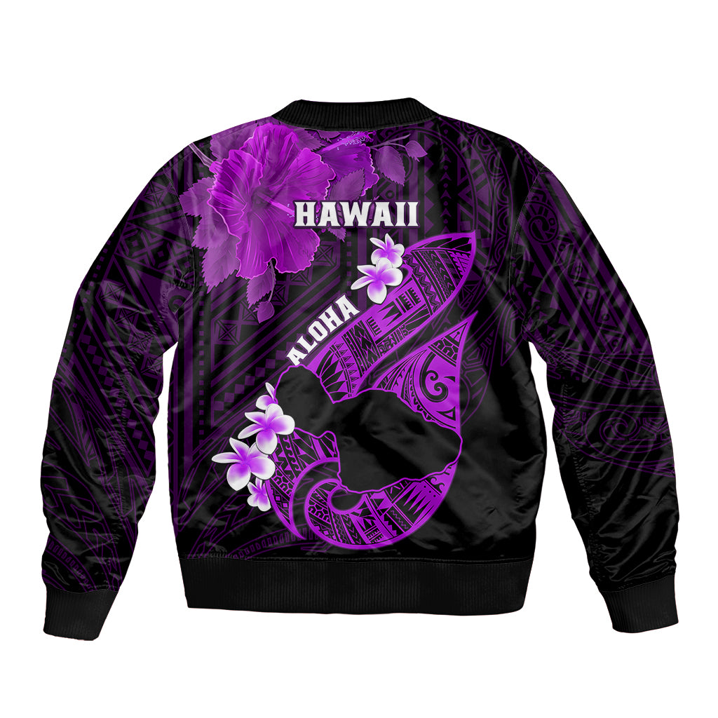 Hawaii Maui Sleeve Zip Bomber Jacket Polynesian Fish Hook Hibiscus Purple Version LT05 - Polynesian Pride