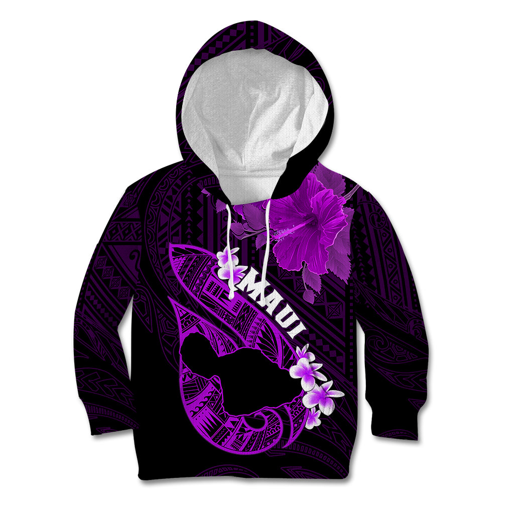 Personalized Hawaii Maui Kid Hoodie Polynesian Fish Hook Hibiscus Purple Version LT05 Hoodie Purple - Polynesian Pride