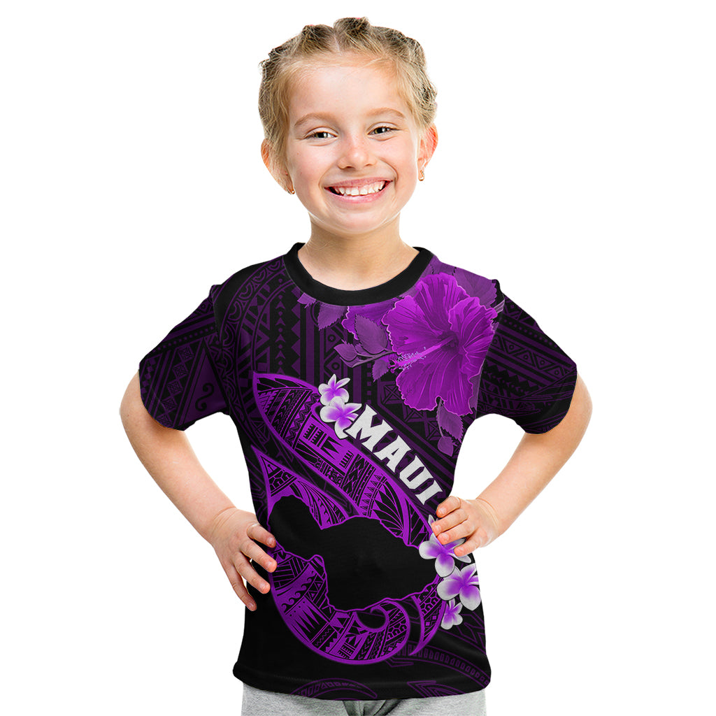 Personalized Hawaii Maui Kid T Shirt Polynesian Fish Hook Hibiscus Purple Version LT05 Purple - Polynesian Pride