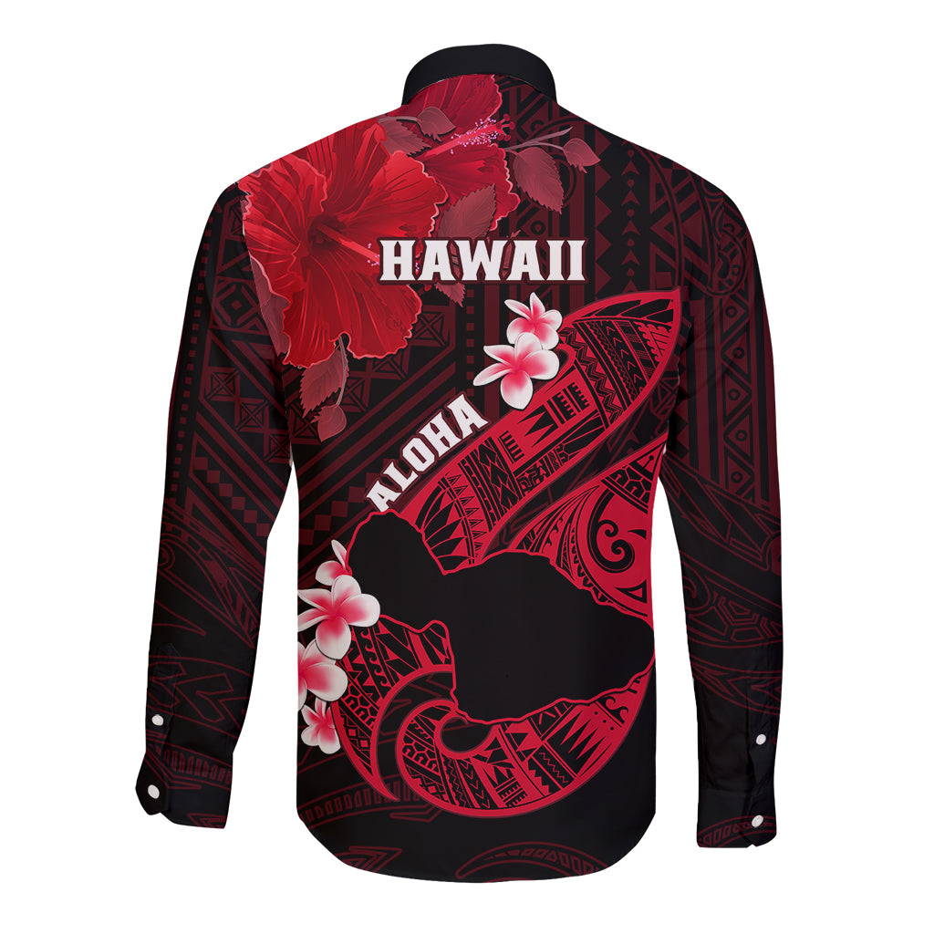 Hawaii Maui Long Sleeve Button Shirt Polynesian Fish Hook Hibiscus Red Version LT05 - Polynesian Pride