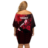 Hawaii Maui Off Shoulder Short Dress Polynesian Fish Hook Hibiscus Red Version LT05 - Polynesian Pride