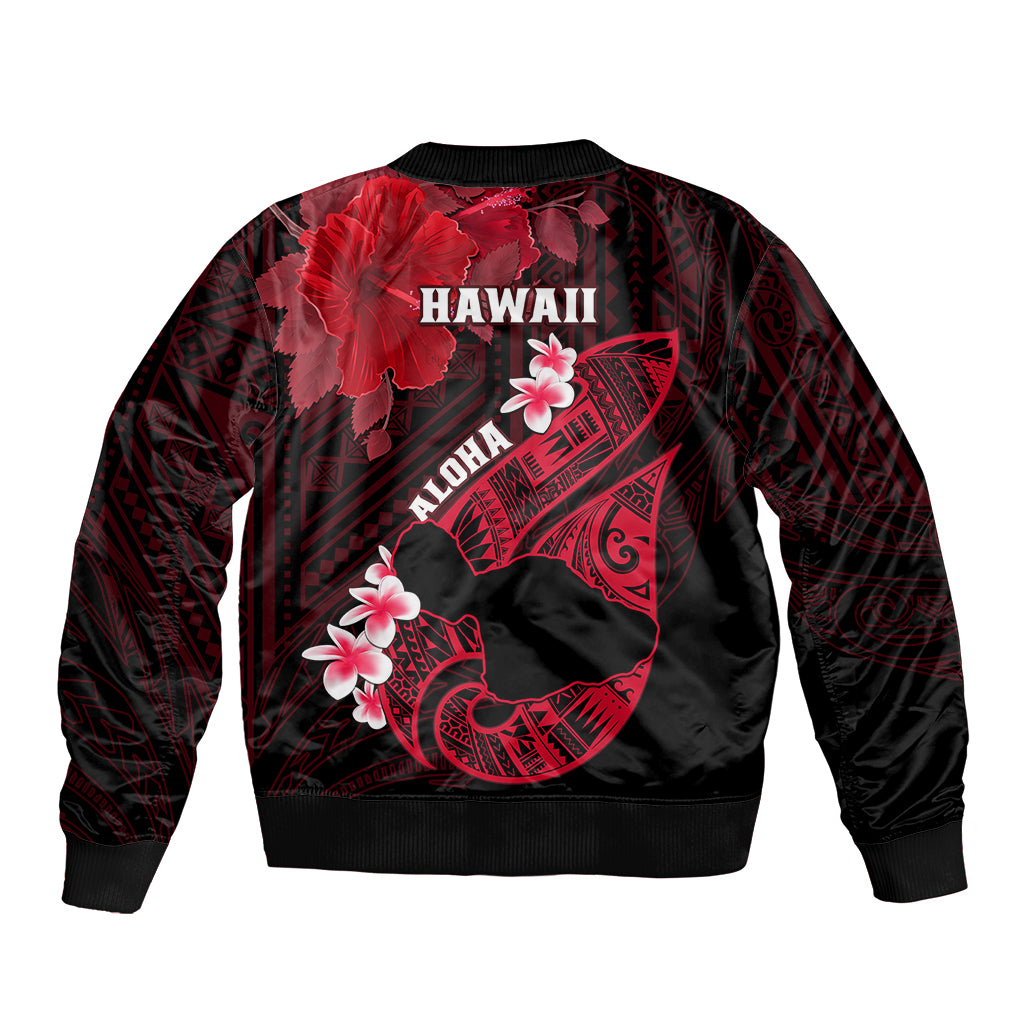 Hawaii Maui Sleeve Zip Bomber Jacket Polynesian Fish Hook Hibiscus Red Version LT05 - Polynesian Pride