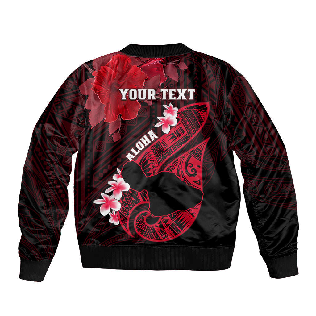 Personalized Hawaii Maui Bomber Jacket Polynesian Fish Hook Hibiscus Red Version LT05 - Polynesian Pride