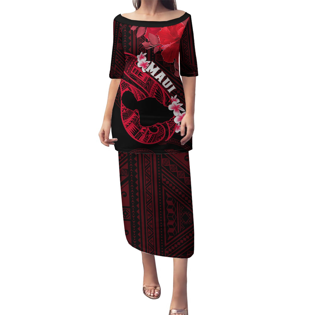 Personalized Hawaii Maui Puletasi Polynesian Fish Hook Hibiscus Red Version LT05 Long Dress Red - Polynesian Pride