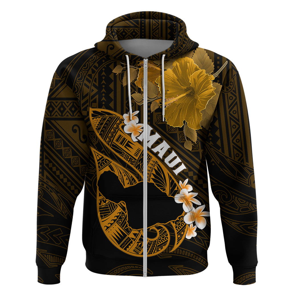 Hawaii Maui Hoodie Polynesian Fish Hook Hibiscus Gold Version LT05 Zip Hoodie Gold - Polynesian Pride
