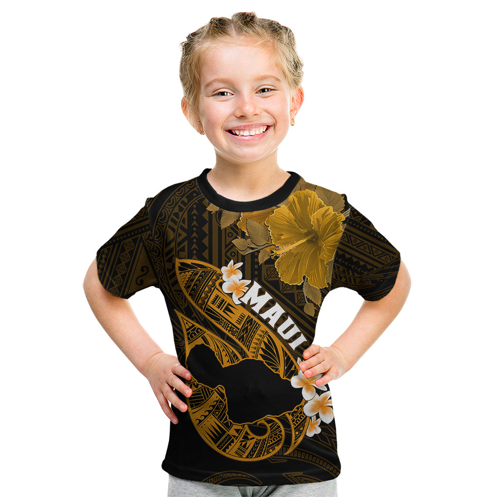 Hawaii Maui Kid T Shirt Polynesian Fish Hook Hibiscus Gold Version LT05 Gold - Polynesian Pride