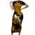 Hawaii Maui Short Sleeve Bodycon Dress Polynesian Fish Hook Hibiscus Gold Version LT05 Long Dress Gold - Polynesian Pride