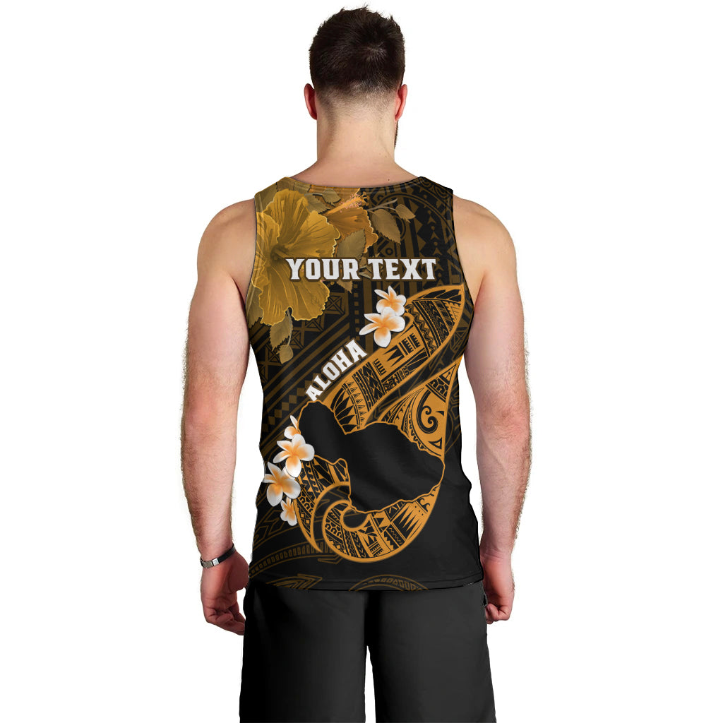 Personalized Hawaii Maui Men Tank Top Polynesian Fish Hook Hibiscus Gold Version LT05 - Polynesian Pride