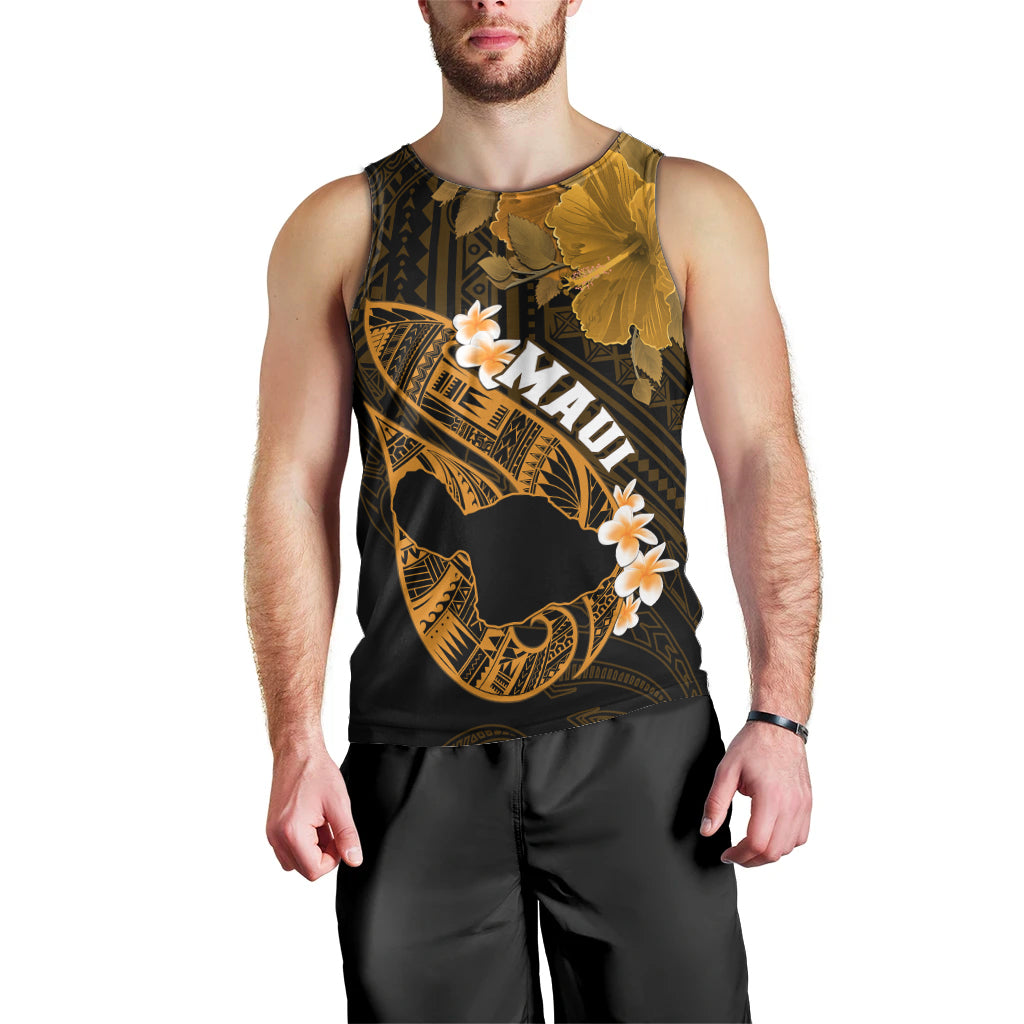 Personalized Hawaii Maui Men Tank Top Polynesian Fish Hook Hibiscus Gold Version LT05 - Polynesian Pride
