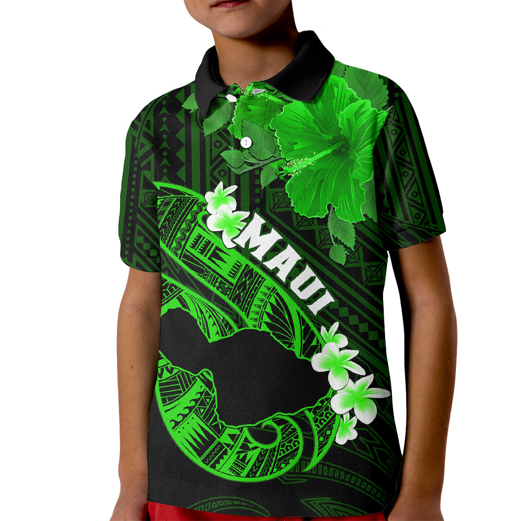 Hawaii Maui Kid Polo Shirt Polynesian Fish Hook Hibiscus Green Version LT05 Kid Green - Polynesian Pride