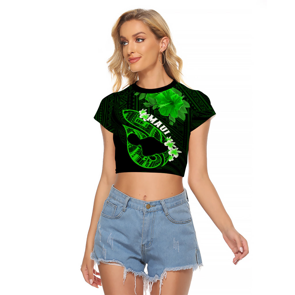 Hawaii Maui Raglan Cropped T Shirt Polynesian Fish Hook Hibiscus Green Version LT05 Female Green - Polynesian Pride