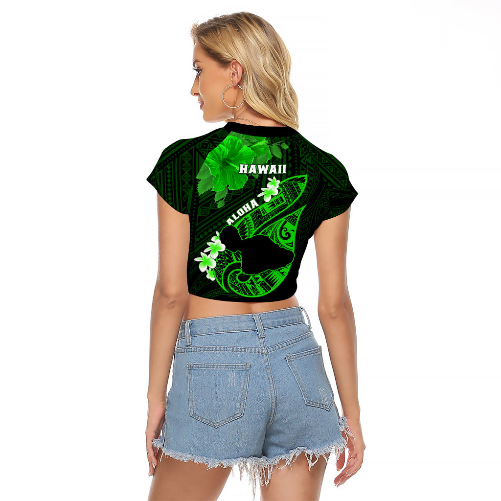 Hawaii Maui Raglan Cropped T Shirt Polynesian Fish Hook Hibiscus Green Version LT05 - Polynesian Pride