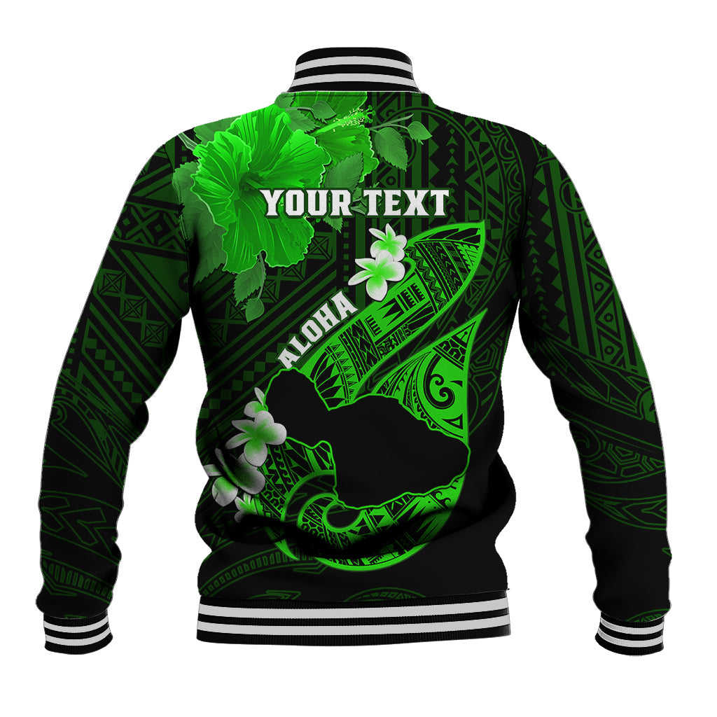 Personalized Hawaii Maui Baseball Jacket Polynesian Fish Hook Hibiscus Green Version LT05 - Polynesian Pride