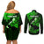 Personalized Hawaii Maui Couples Matching Off Shoulder Short Dress and Long Sleeve Button Shirts Polynesian Fish Hook Hibiscus Green Version LT05 - Polynesian Pride