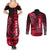 Personalized Hawaii Couples Matching Summer Maxi Dress and Long Sleeve Button Shirts Hammerhead Shark Kakau Polynesian Tribal Red LT05 - Polynesian Pride