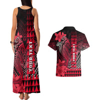 Personalized Hawaii Couples Matching Tank Maxi Dress and Hawaiian Shirt Hammerhead Shark Kakau Polynesian Tribal Red LT05 - Polynesian Pride