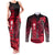 Personalized Hawaii Couples Matching Tank Maxi Dress and Long Sleeve Button Shirts Hammerhead Shark Kakau Polynesian Tribal Red LT05 Red - Polynesian Pride