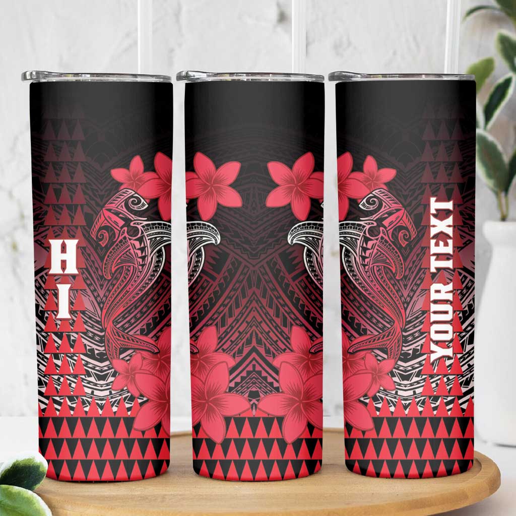 Personalized Hawaii Skinny Tumbler Hammerhead Shark Kakau Polynesian Tribal Red