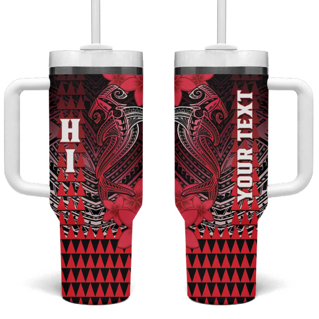 Personalized Hawaii Tumbler With Handle Hammerhead Shark Kakau Polynesian Tribal Red