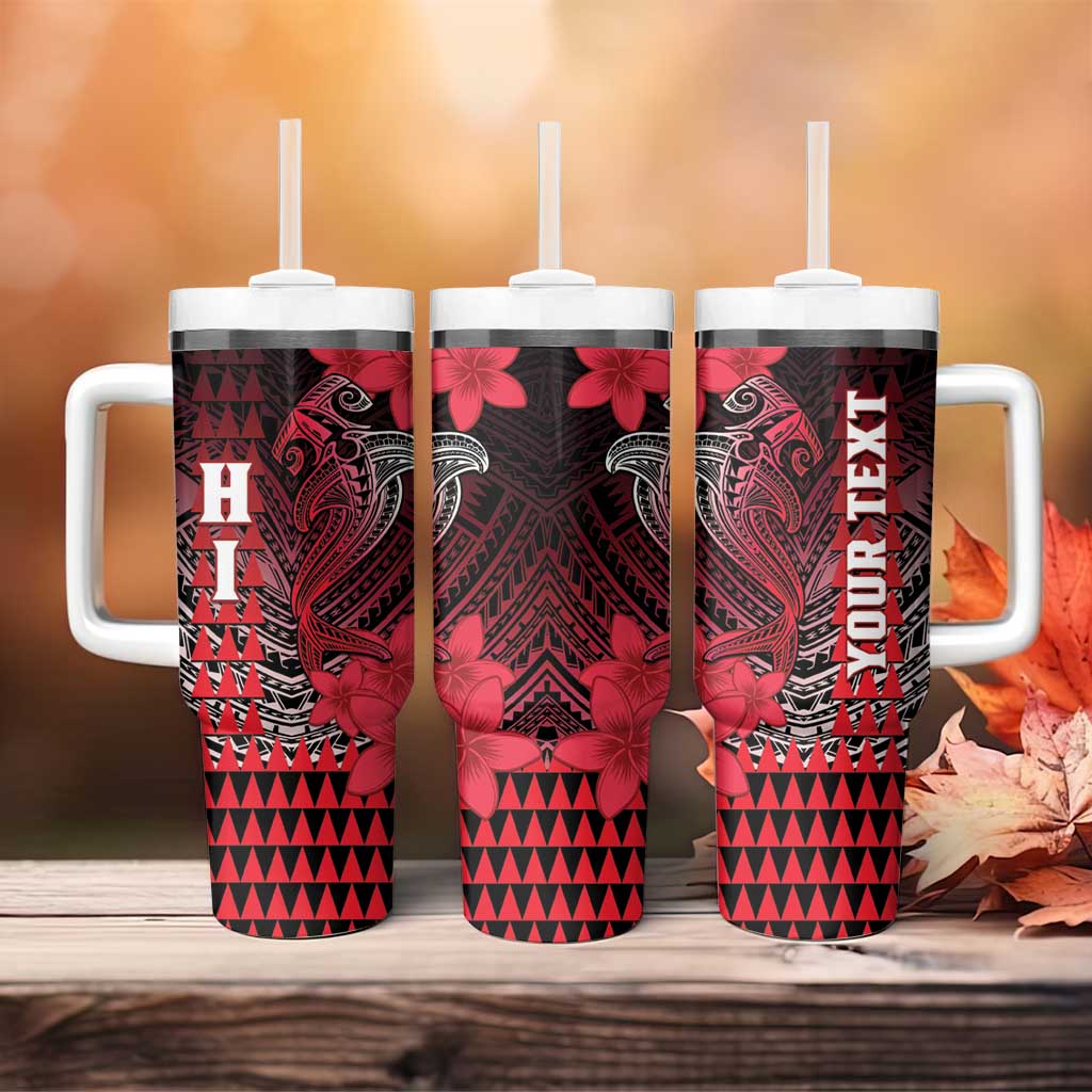 Personalized Hawaii Tumbler With Handle Hammerhead Shark Kakau Polynesian Tribal Red