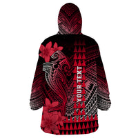 Personalized Hawaii Wearable Blanket Hoodie Hammerhead Shark Kakau Polynesian Tribal Red LT05 - Polynesian Pride