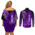 Personalized Hawaii Couples Matching Off Shoulder Short Dress and Long Sleeve Button Shirts Hammerhead Shark Kakau Polynesian Tribal Purple LT05 - Polynesian Pride